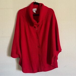 Anthony Richards woman cowl neck poncho L red knit cozy winter layers gma core